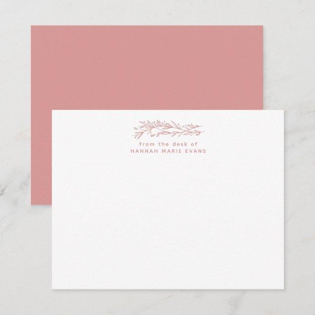 Carte De Correspondance Botanique Rose Pâle Rustique Simple (Devant / Derrière)
