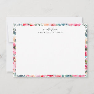 Carte De Correspondance Botanique Rose rose rose rose verte Cadre floral