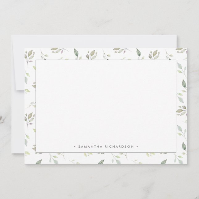 Carte De Correspondance Botanique Vert aquarelle Feuille Motif (Devant)