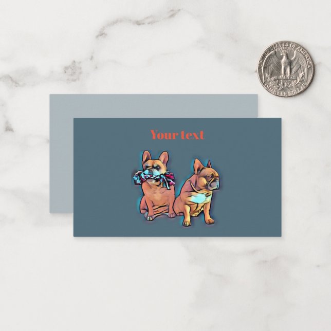 Carte De Correspondance Bouledogue français deux amis French Bulldog (Devant/Arrière en situation)
