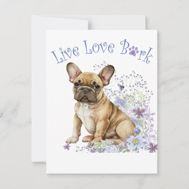 Carte De Correspondance Bouledogue français floral (Devant)