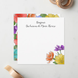 Carte De Correspondance Bounjour personnalisé Aquarelle brillante Floral