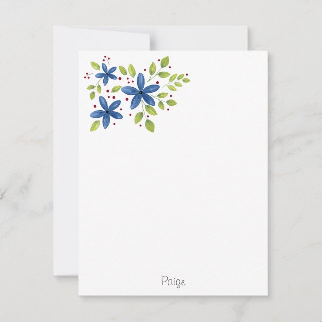 Carte De Correspondance Bouquet d'aquarelle Indigo (Devant)