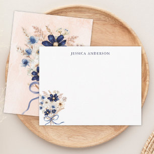 Carte De Correspondance Bouquet de fleurs élégant bleu marine monogrammé