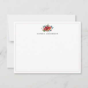 Carte De Correspondance Bouquet de Noël floral aquarelle rouge Poinsettia