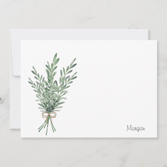 Carte De Correspondance Bouquet de romarin d'aquarelle avec bec de jute (Devant)