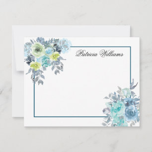 Carte De Correspondance Bouquet de rose bleue Fleur d'aquarelle personnali