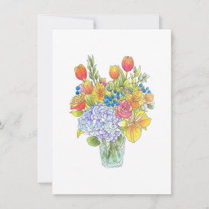 Carte De Correspondance Bouquet floral aquarelle, stylo et encre colorés