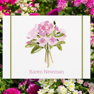 Carte De Correspondance Bouquet Peonies roses Merci frontalier vert