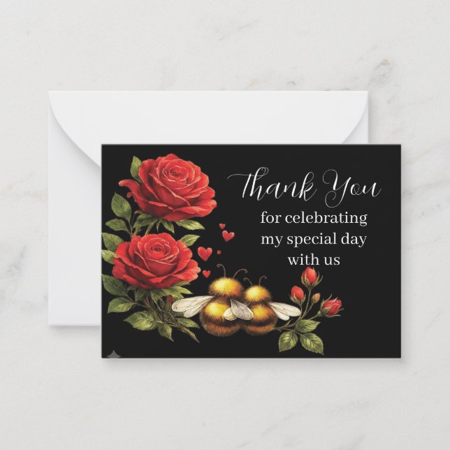 Carte De Correspondance Bourdons et Roses Rouges Merci (Devant)