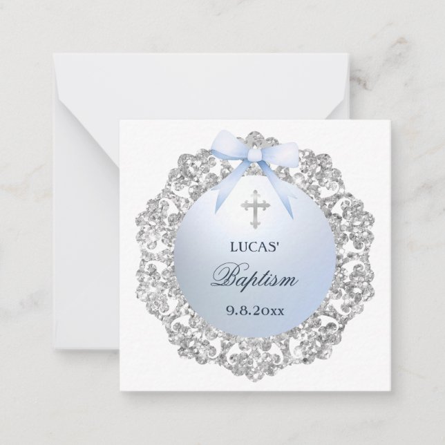 Carte De Correspondance Bow Baptiste Cadeau Argent Cadre Bleu Bow Enceinte (Devant)