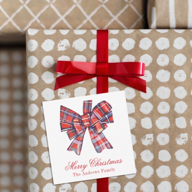 Carte De Correspondance Bow Bow Tartan Rouge Noël (Créateur téléchargé)