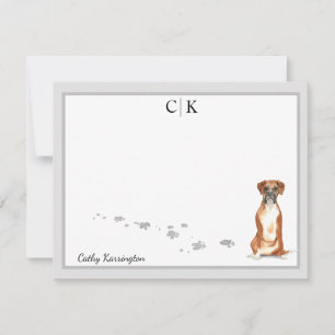 Carte De Correspondance Boxer Chien Gris Bordure Monogramme Votre nom Pers