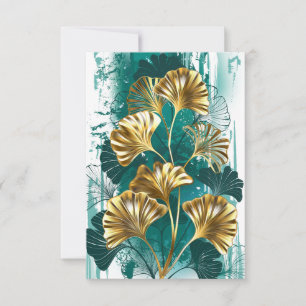 Carte De Correspondance Branche avec feuilles dorées Ginko Biloba