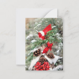 Carte De Correspondance Branche enneigée et oiseau budget mini Noël