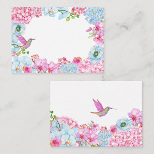 Carte De Correspondance Branche florale rose pastel avec oiseau