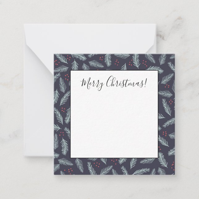 Carte De Correspondance Branches de pin blanc Plumes Baies de houx Noël (Devant)