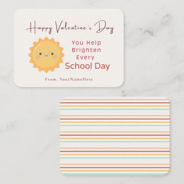 Carte De Correspondance Brighten Every School Day – Teacher Valentine Card (Devant / Derrière)