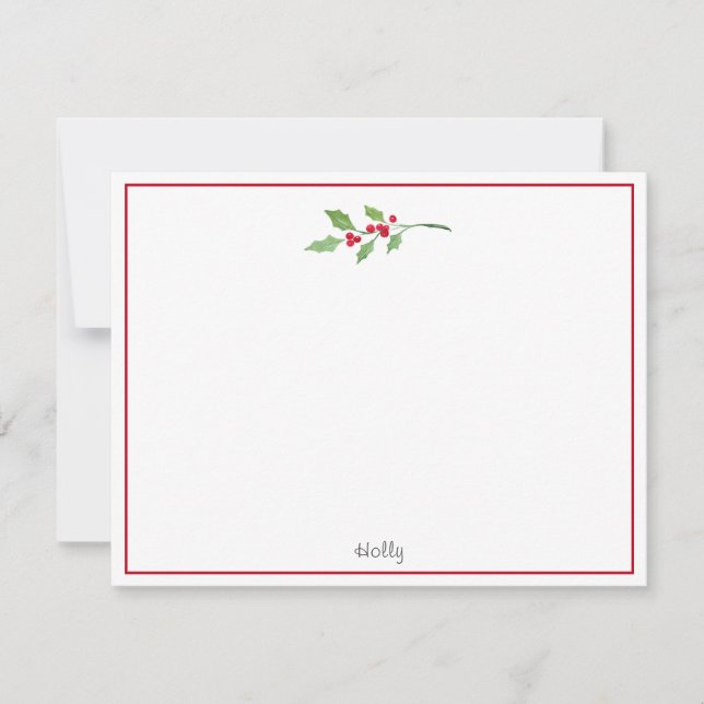 Carte De Correspondance Brin de houx à l'aquarelle (Devant)
