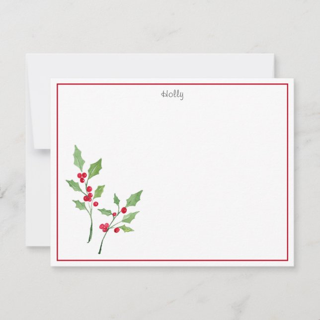 Carte De Correspondance Brins de houx à l'aquarelle (Devant)