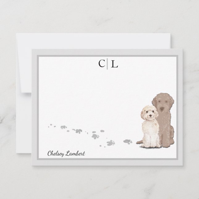 Carte De Correspondance Briquet Labradoodle Chiens Frontière Monogramme (Devant)