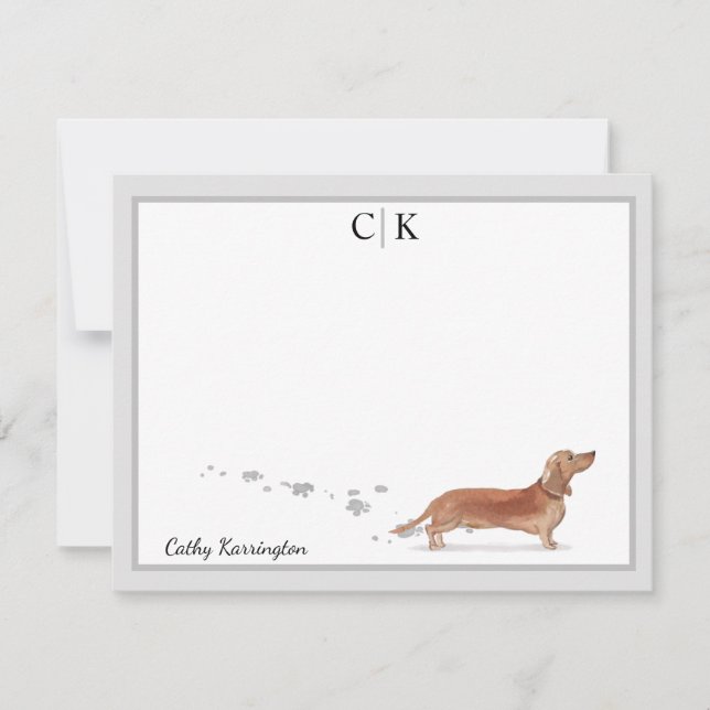 Carte De Correspondance Brown Dachshund Gris Monogramme de la frontière Vo (Devant)