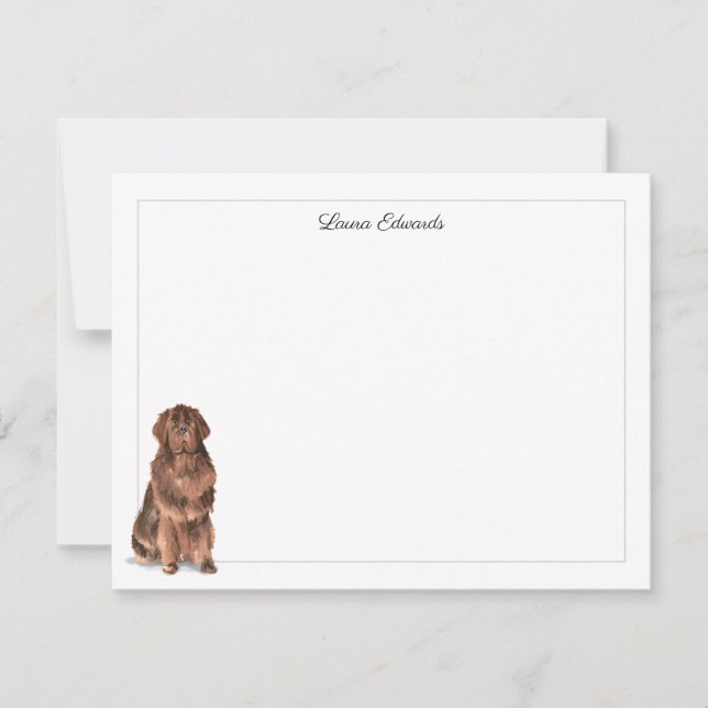 Carte De Correspondance Brown Newfoundland Dog Gray Border Personalized (Devant)