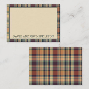 Carte De Correspondance Brown rustique et Plaid à la crème Personnalisé
