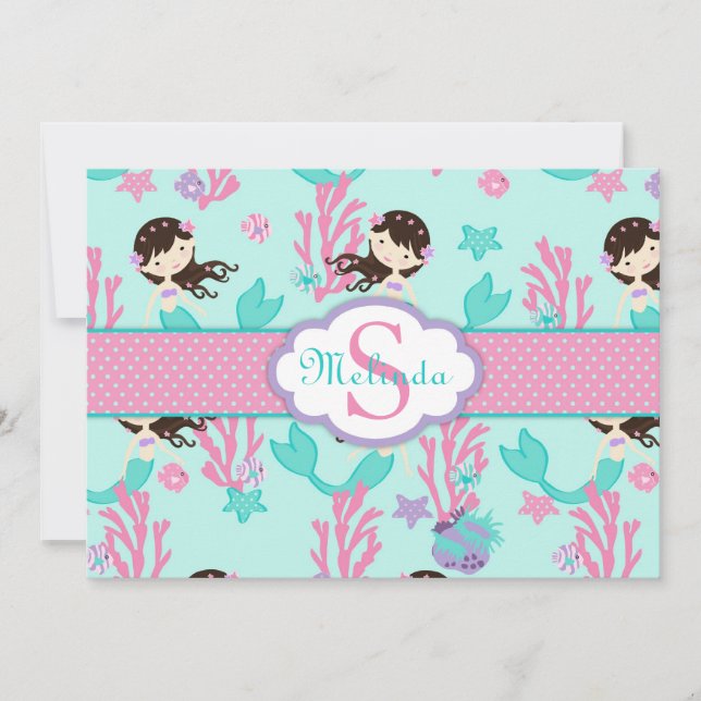 Carte De Correspondance Brunette Mermaid Merci (Devant)