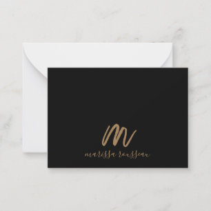 Carte De Correspondance Brush or Peint Monogramme Nom du script Noir