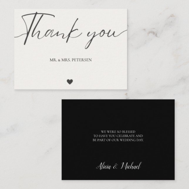 Carte De Correspondance Budget amour merci script simple mariage merci (Devant / Derrière)