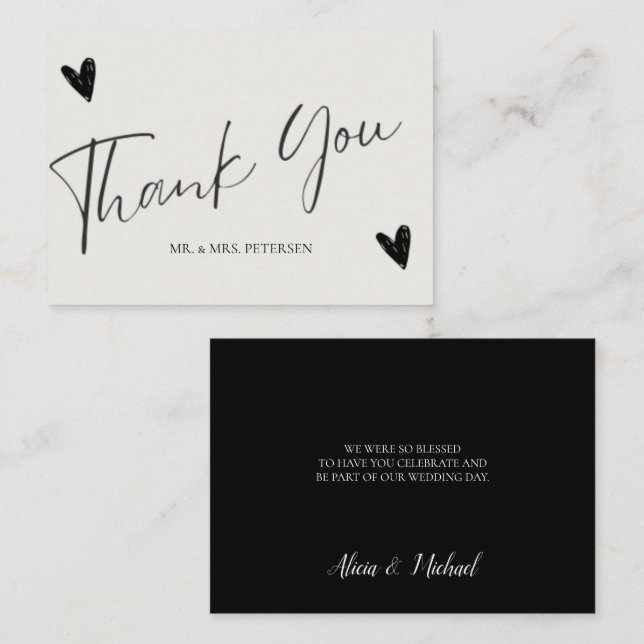 Carte De Correspondance Budget amour merci script simple mariage merci (Devant / Derrière)
