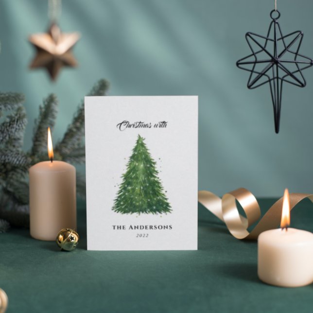 Carte De Correspondance budget aquarelle arbre Noël avec vacances (Créateur téléchargé)