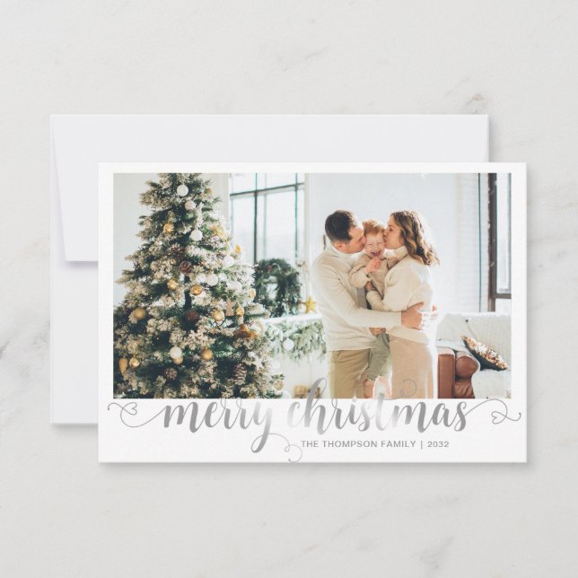 Carte De Correspondance BUDGET Argent Joyeux Noël Coeur Script Photo (Devant)