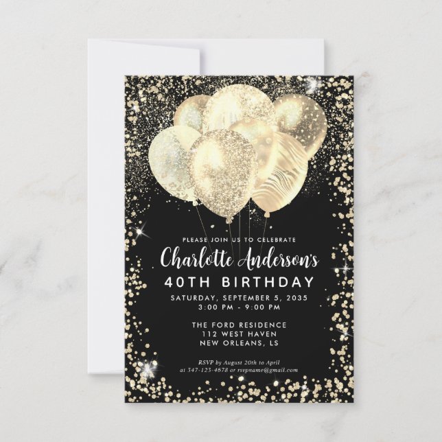 Carte De Correspondance Budget Black Gold Glam Parties scintillant Balloon (Devant)