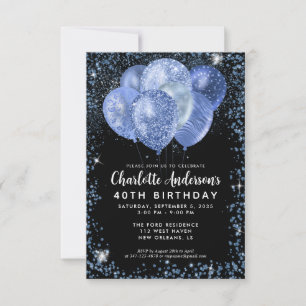 Carte De Correspondance Budget Black Navy Blue Parties scintillant Balloon