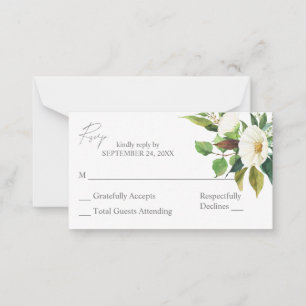 Carte De Correspondance Budget Blanc Floral vert 2SM Pas de repas RSVP