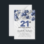 Carte De Correspondance Budget Blue Silver Balloon Parties scintillant 21e<br><div class="desc">Glam Moderne Marine Bleu Balloon Argent Parties scintillant Étincelle N'importe quel âge Anniversaire Invitation</div>