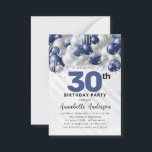 Carte De Correspondance Budget Blue Silver Balloon Parties scintillant 30e<br><div class="desc">Glam Moderne Marine Bleu Balloon Argent Parties scintillant Étincelle N'importe quel âge Anniversaire Invitation</div>