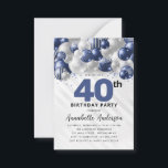 Carte De Correspondance Budget Blue Silver Balloon Parties scintillant 40e<br><div class="desc">Glam Moderne Marine Bleu Balloon Argent Parties scintillant Étincelle N'importe quel âge Anniversaire Invitation</div>