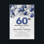 Carte De Correspondance Budget Blue Silver Balloon Parties scintillant 60e<br><div class="desc">Glam Moderne Marine Bleu Balloon Argent Parties scintillant Étincelle N'importe quel âge Anniversaire Invitation</div>