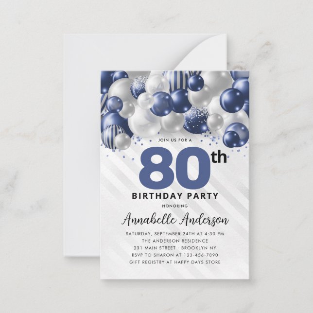 Carte De Correspondance Budget Blue Silver Balloon Parties scintillant 80e (Devant)