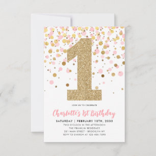 Carte De Correspondance Budget Blush Pink Gold Confetti Fille 1er annivers