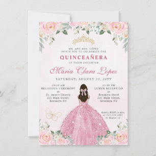 Carte De Correspondance Budget Blush Rose or Floral Princesse Quinceañera