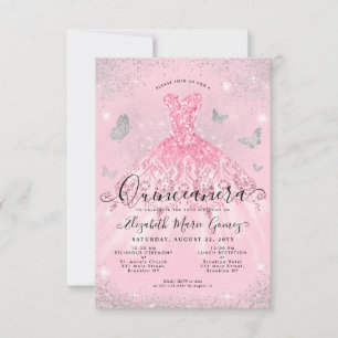 Carte De Correspondance Budget Blush rose Parties scintillant argent Gown