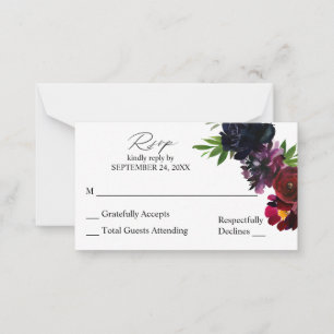 Carte De Correspondance Budget Burgundy Plum & Navy Floral SM Pas de repas