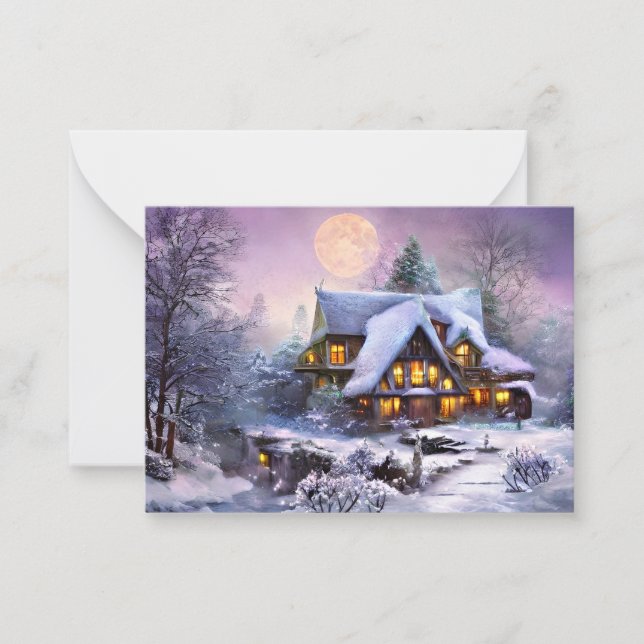 Carte De Correspondance Budget de maison de campagne enneigée mini Noël (Devant)