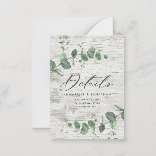 Carte De Correspondance budget délicat eucalyptus détails mariage RSVP (Devant)