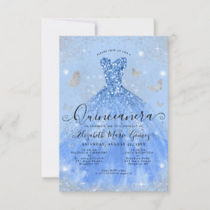 Carte De Correspondance Budget Dusty Blue Silver Parties scintillant Gown 