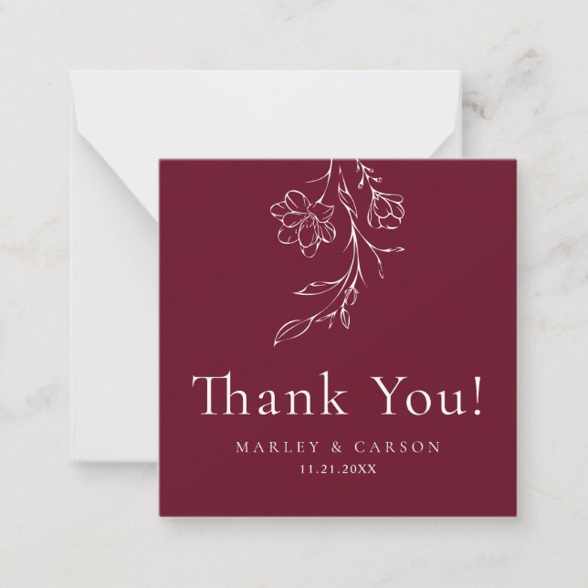 Carte De Correspondance Budget Elegant Burgundy Wedding Thank You (Devant)
